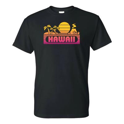 Hawaii Groovy Sunset - Landscape Vacation Home State T Shirt - Black