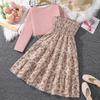 Frühlingshaftes Blumen-Camisole-Kleid & Langarm-Mantel-Set für Mädchen