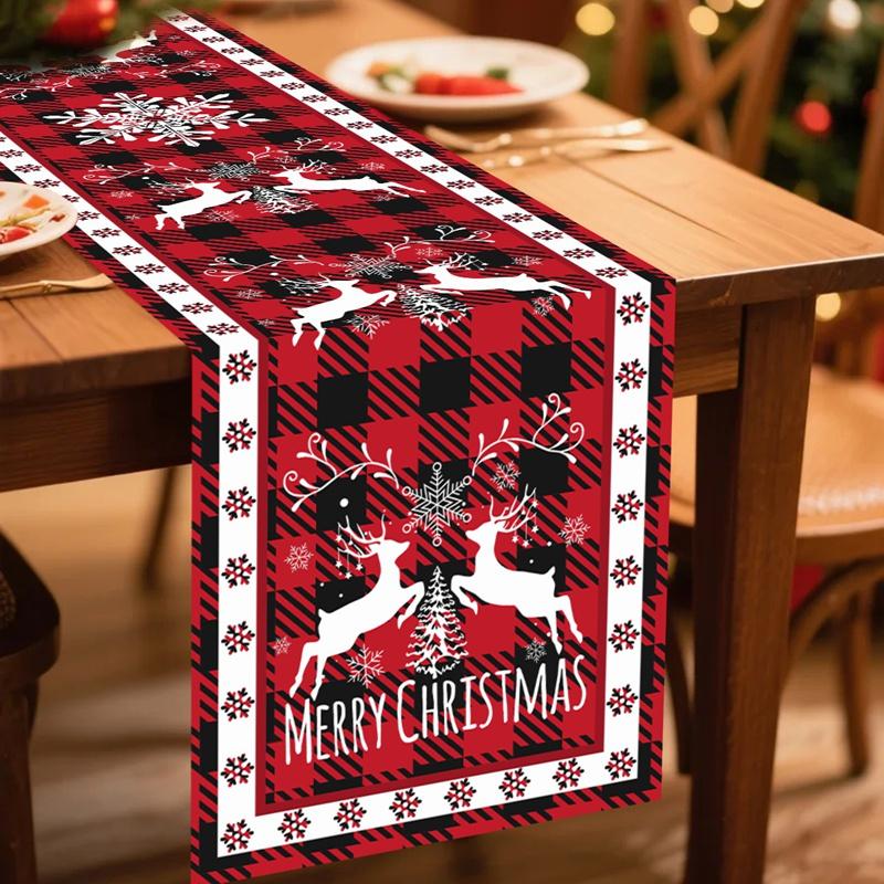 Christmas Table Runner Xmas Snowflakes & Elk Table Cover Christmas Decorations for Home 2026 Navidad Noel Gifts New Year 2026