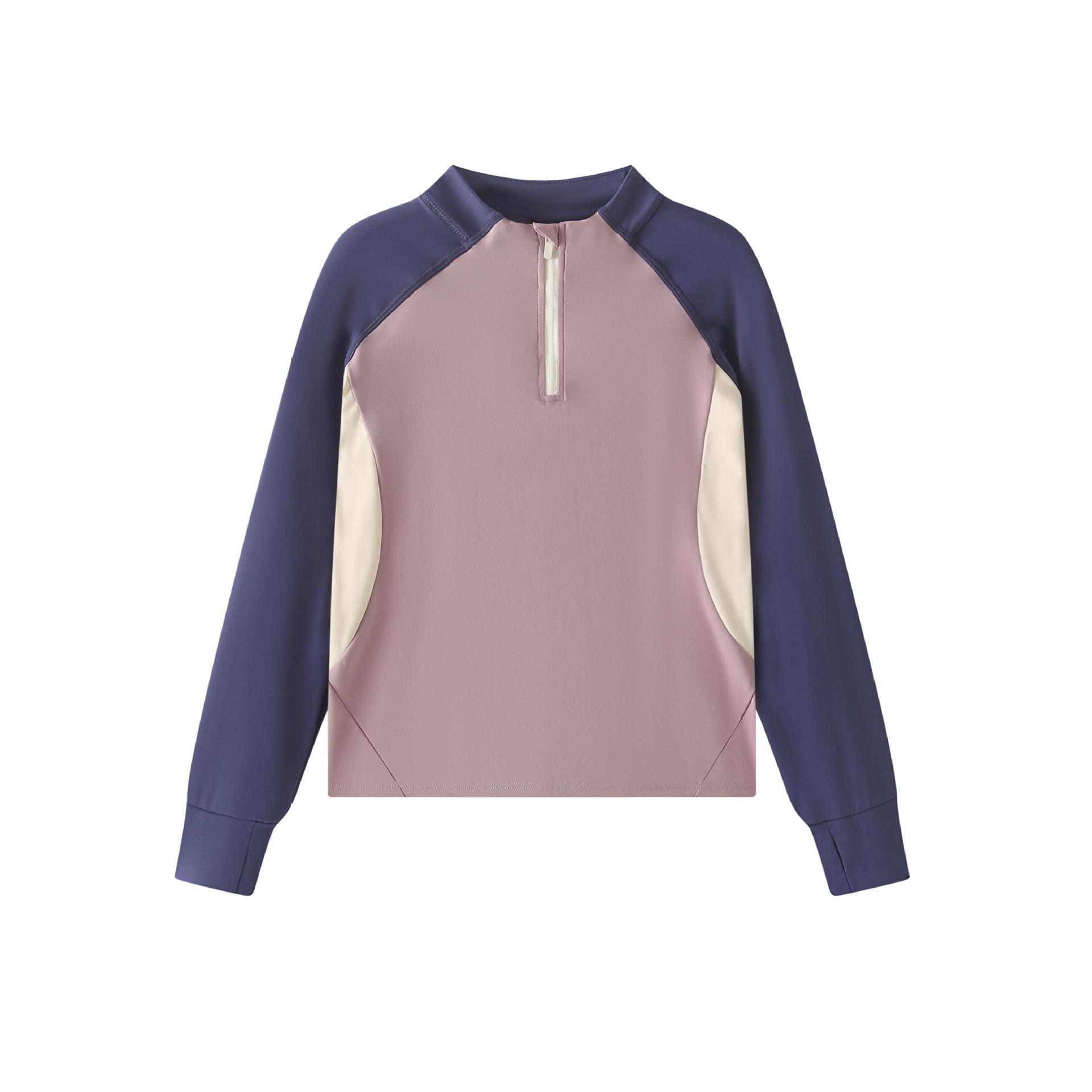 

25 New Girls Long-Sleeved Color-Block Sports Top - Fashionable Spring/Autumn Casual T-Shirt 120 фиолетовый