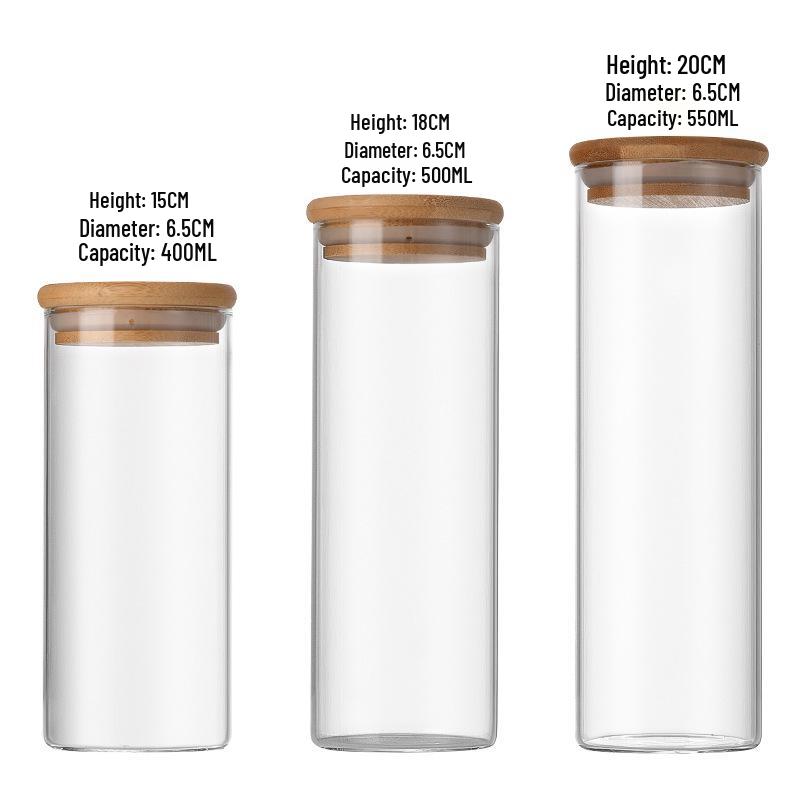 Multi-Grain Storage Glass Bottle with Bamboo Lid – 65ml High Borosilicate, Ideal for Tea, Candy, and Beads.