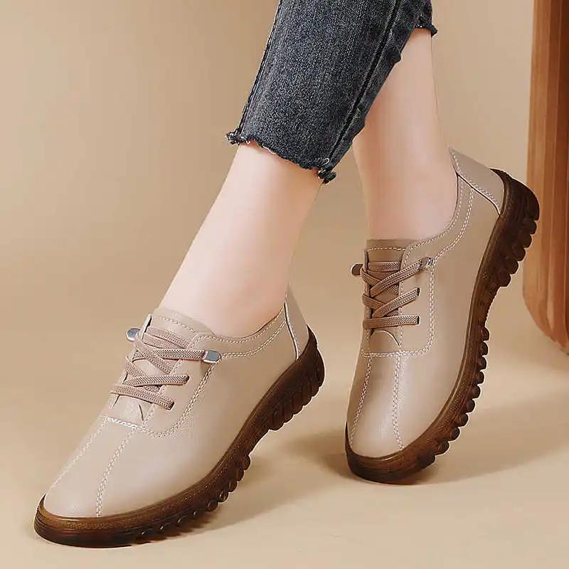 Fashion Natural Leather Elastic Band 38 Size Sneakers Vulcanize Women's Moccasin Brand Women Shoes Sports Tenya Loffers Hand Made