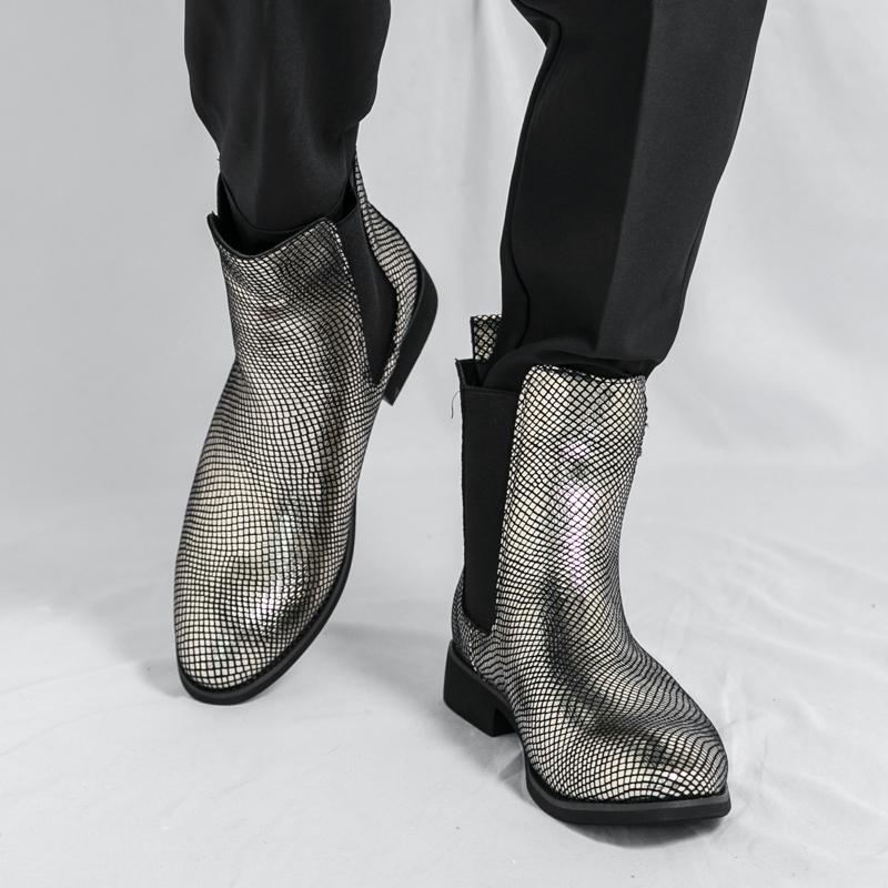 Moda Włoska Marka Modne Męskie Botki Chelsea Luksusowe Złote Wysokiej Klasy Buty Wizytowe do Garnituru Męskie Biznesowe Wysokie Krótkie Botki