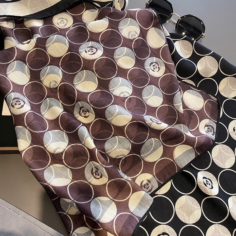 Korean Version of Polka Dot Camellia Big Square Scarf New Spring and Autumn Summer Scarf Scalp Sunscreen Shawl Double-sided Printing for Women