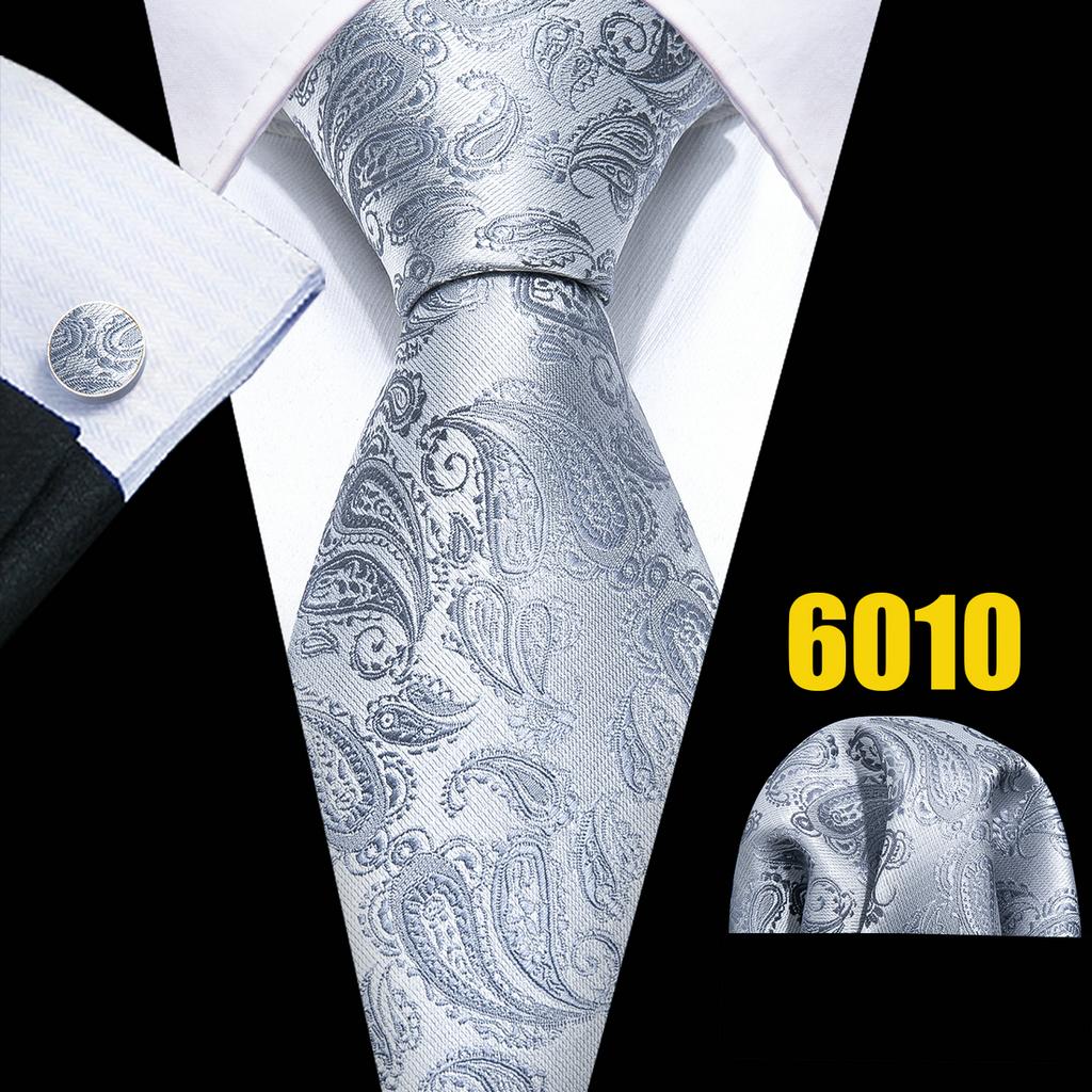 Fashion Paisley Silk Neckties for Men Classic Woven Silk Tie Hanky Cufflinks Wedding Formal Tie