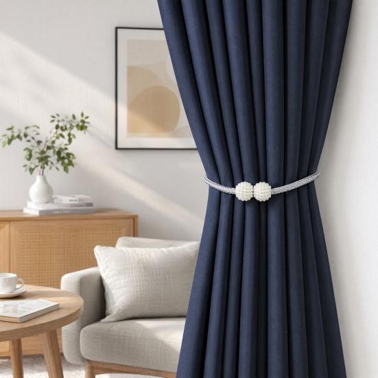 Umbra Studio 1 Pair Faux Pearl Curtain Tiebacks, Elegant Beaded Holdbacks, Woven Rope Decorative Drapery Holders for Living Room Bedroom Kitchen