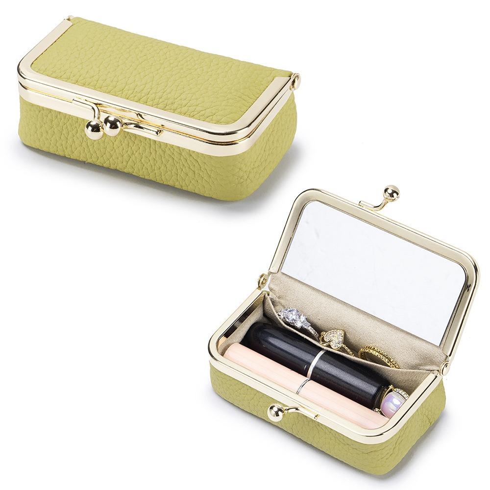 with Makeup Mirror Leather Jewelry Bag Portable Kiss Lock Coin Purse Makeup Bag  Jewelry Storage жёлтый