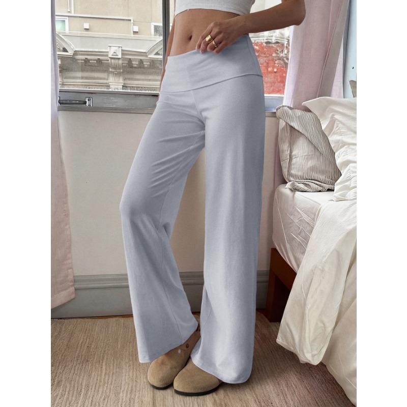 Damen Herbst- und Winter Freizeiturlaub Einfarbig Gerade Hosen Hohe Taille Elastische Hosen