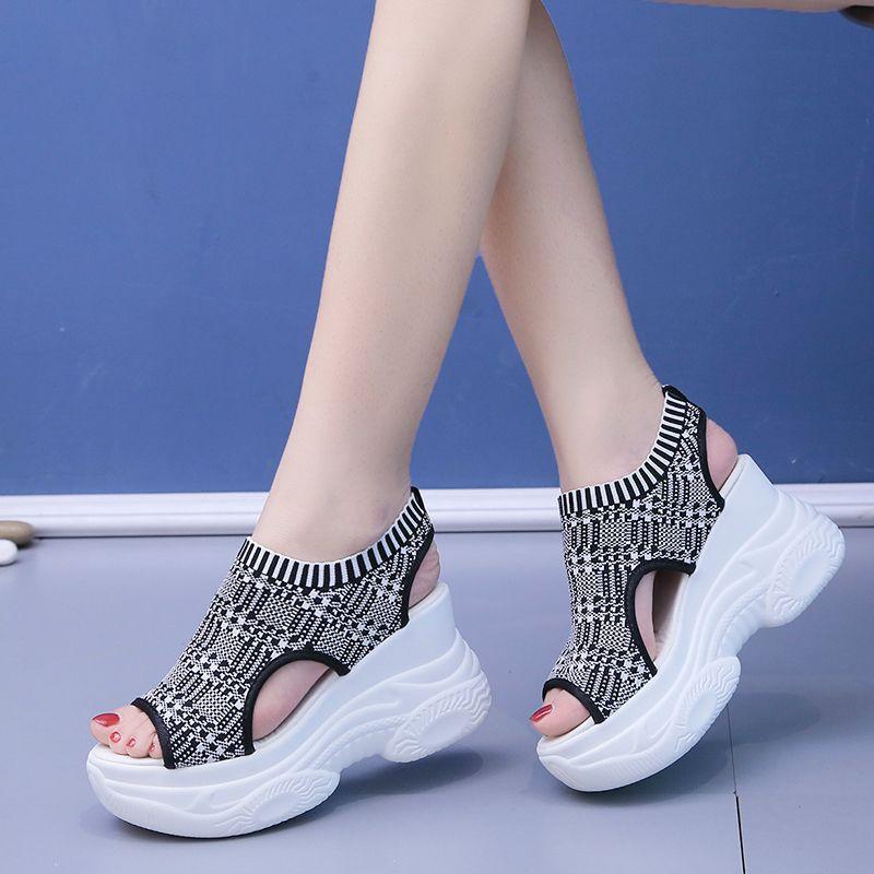 

Fashion Women s Sandals 2025 Summer Wedge Heel Elastic Cloth Cover Foot Ladies Sandals Thick-soled Fashion Trifle Elevation Casual Shoes 42 серый