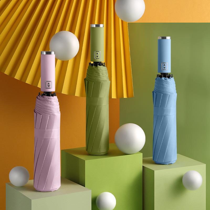 Windproof Black Glue Automatic 10-Rib Folding Umbrella - Sun Protection & Sunshade