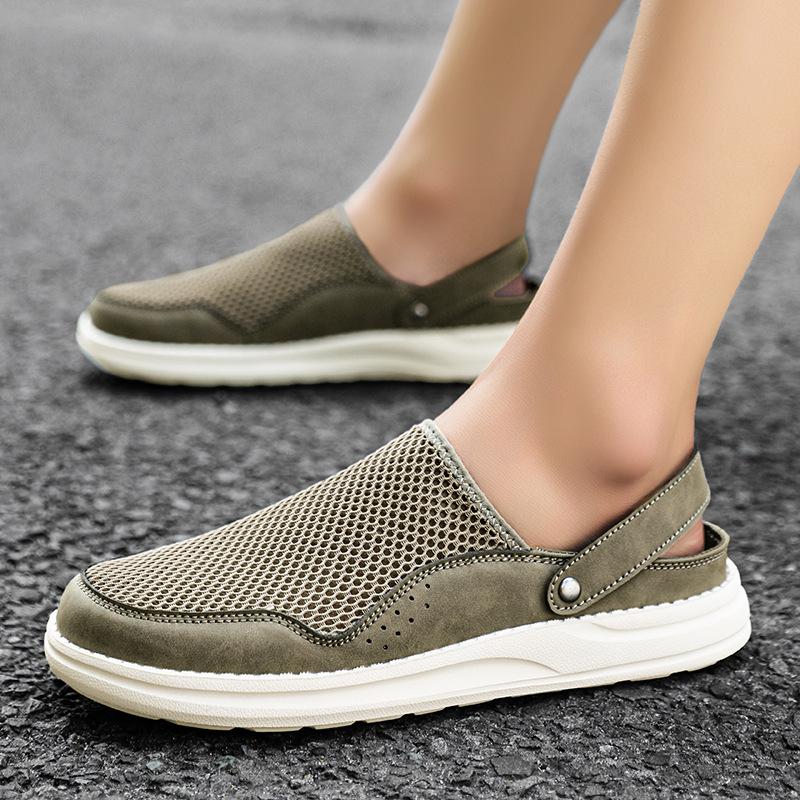 Baotou Mesh Sandals for Men Wear Soft Soles, Large Size Holes, Hollowed Out and Breathable, Light Half Slippers, Summer Wear