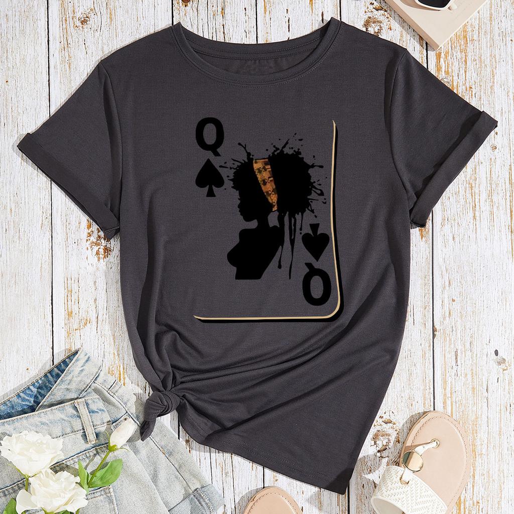 Cotton T-Shirt Short Sleeve Round Neck Women 2d Print Tops