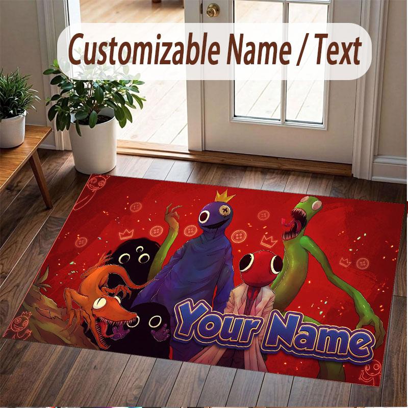 Custom Name Text Crystal Velvet Rug,Rainbow Friends Soft Plush Decorative Non Slip Floor Carpet