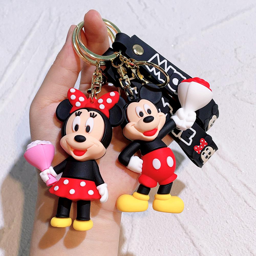 Disney Set di Portachiavi Personaggi Serie Floreale di Topolino e Minnie Carino Cartone Animato Bouquet Portachiavi per Coppia Modello Floreale Borsa Regalo