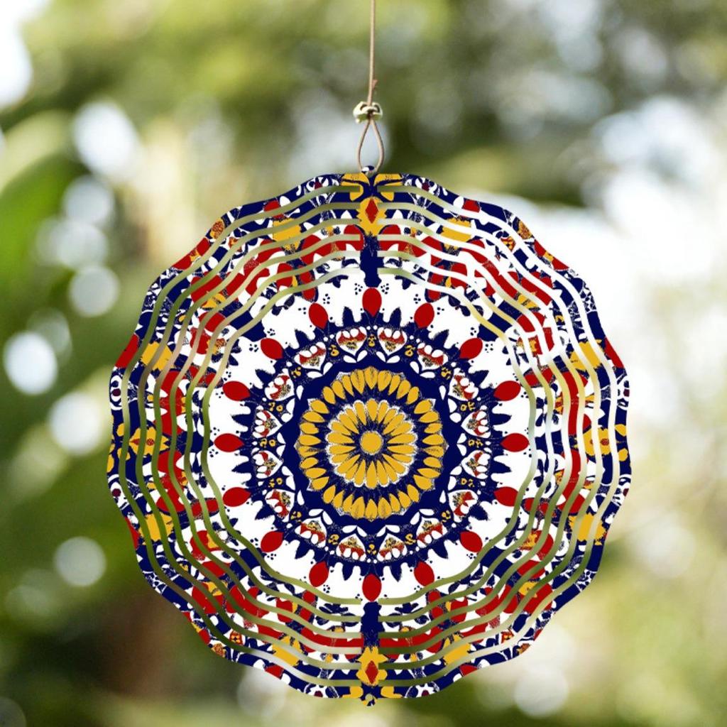2D Spinning Wind Chime Outdoor Decor with Mandala Design for Garden Patio Balcony Hanging Ornament Wind Catcher Home Decoration