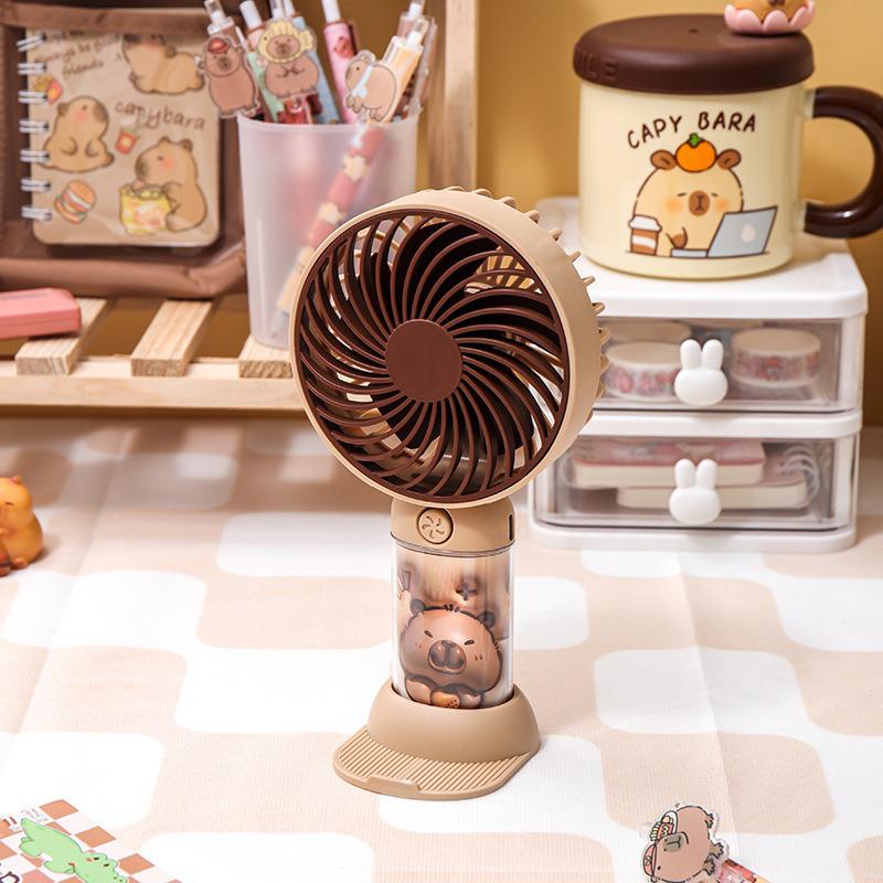 

USB Rechargeable Cartoon Capybara Handheld Fan & Phone Holder - Ideal for Home, Office, or Dorm Color Box + Type-C Charging Cable