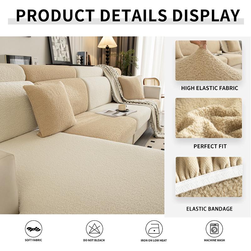 Thick Plush Sofa Seat Cushion Cover, Couch Cushion Covers Universal Sofa Cover Washable Stretch Slipcovers For Sectional Sofa