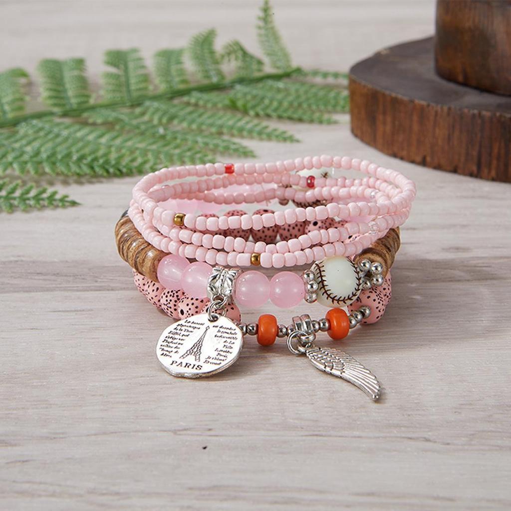 Böhmisches mehrlagiges Damen-Elastikarmband mit Perlen - Ethnischer Stil Reiskornperlen-Schmuck