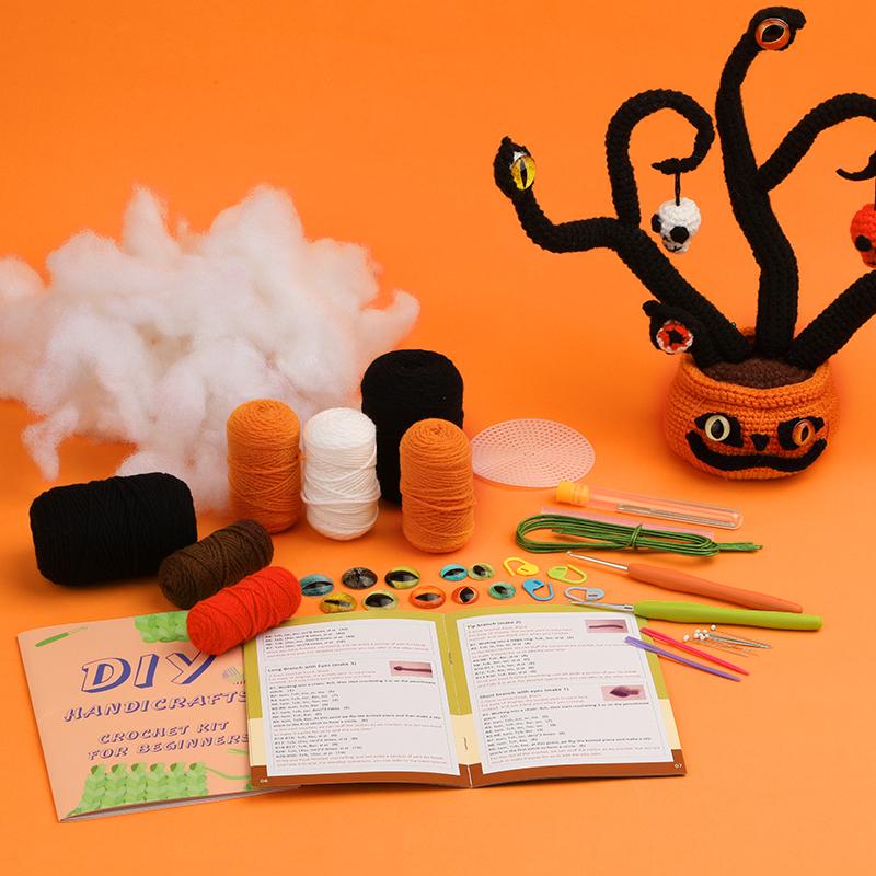Halloween Pumpkin Monster Potted Plant Crochet Kit for BeginnersCrochet Yarn Crochet Hook Tools Supplies and Easy Video Tutorial