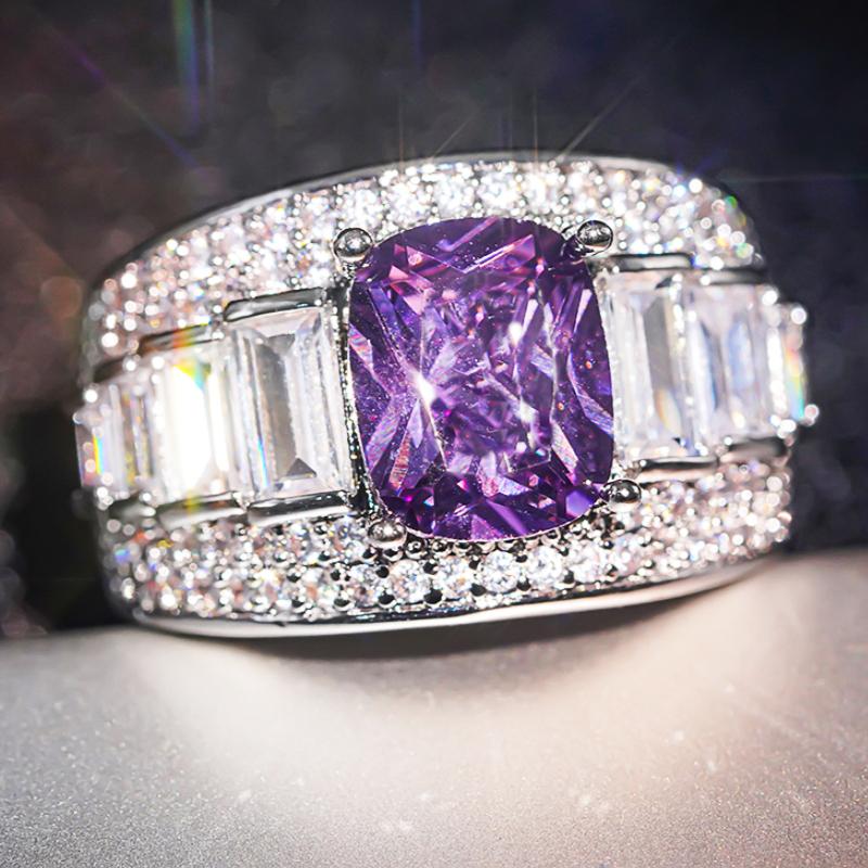 

Huitan Gorgeous Purple Zirconia Finger Ring Female Luxury Women Anniversary Party Accessories Fashion Silver Color Gift 10
