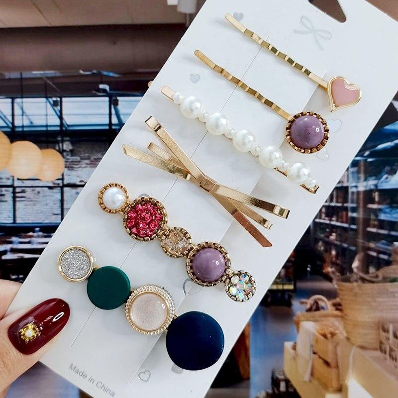 

8 шт./компл., набор акриловых заколок для волос с жемчугом и кристаллами для женщин, заколки с геометрическим рисунком в стиле ретро, ​​аксессуары для волос для девочек, модные украшения