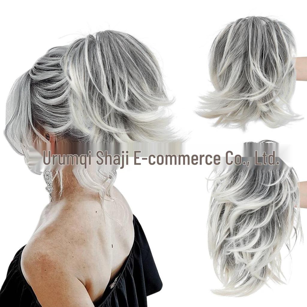 Adjustable High-Temperature Silk Short Curly Clip-On Ponytail Wig for Women