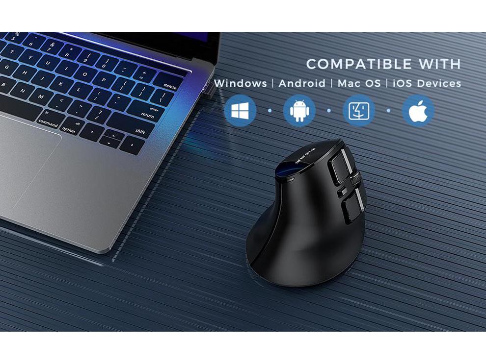 Wireless Bluetooth Vertical Mouse, USB 2.4GHz, Rechargeable, Ergonomic, Compatible with Notebooks & Desktops, Silent for Office Use.