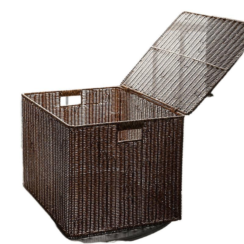 Extra großer Aufbewahrungskorb aus geflochtenem Rattanimitat mit Deckel für Kleidung
