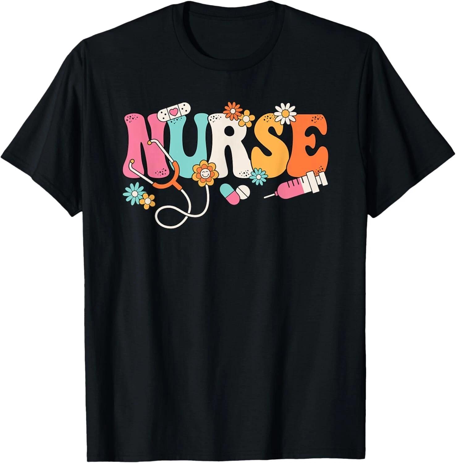 Cute Retro Groovy Nurse Flower Nursing Tee Gift Unisex T-Shirt XL