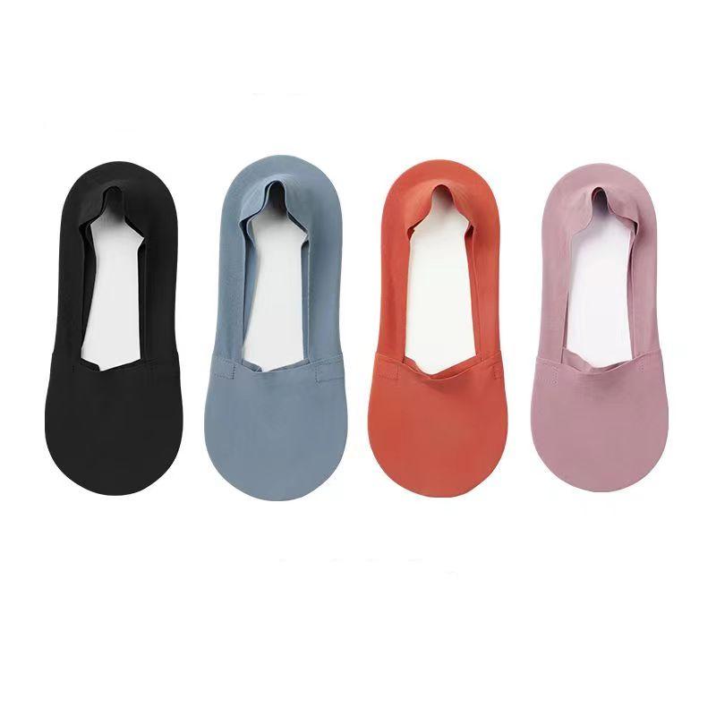 

4 пары женских носков-лодочек с неглубоким носком из искусственного шелка, тонких дышащих силиконовых нескользящих хлопковых носков карамельного цвета One Size