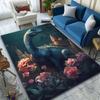 1PC Blue dinosaur with vibrant flowers Print Carpet Rug for Living Room Bedroom Sofa Doormat Home Decor Non-slip Floor Mat