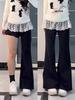 Women's High-Waist Black Micro-Flare Non-Stick Jeans - Plus Size, Wide Leg, Floor-Length, Autumn Collection