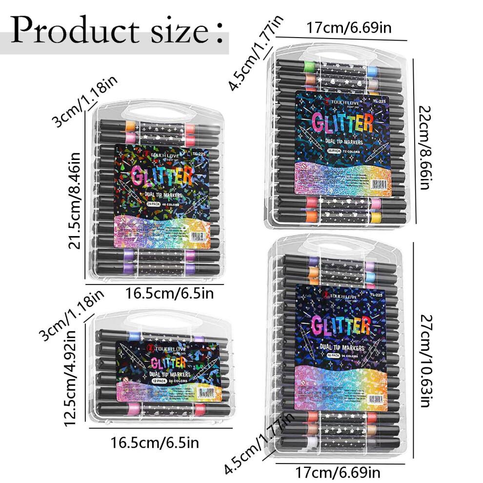 Glitter Gel Pens with Flexible Fiber Tips – 24-Pack, 10ml