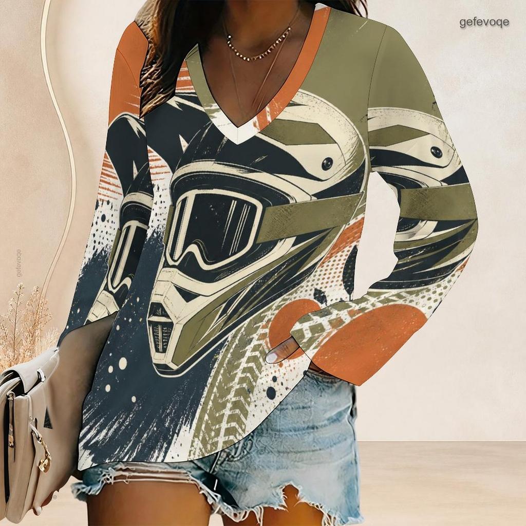 Plus Size Women V Neck Long Sleeve Button Detail Loose Stylish Comfortable Casual Daily Ladies Top