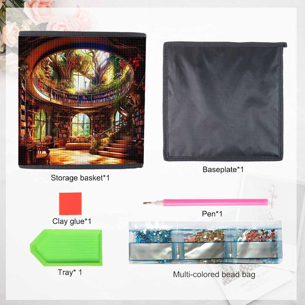 Book House Library 5D Diamond Painting Storage Basket Full Round Drill Mosaic Diamond Embroidery Cross Stitch Kits Home Decor Home Decor