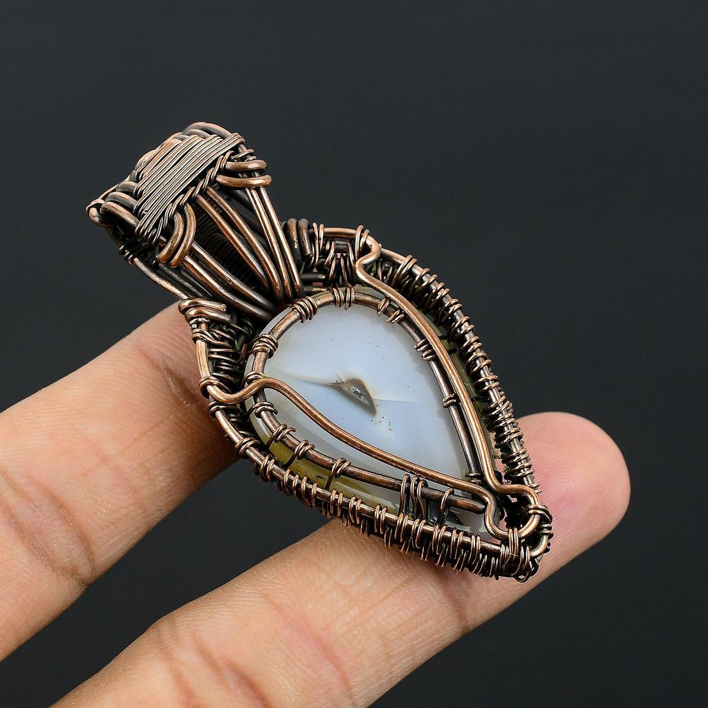 Montana Agate & Rainbow Moonstone Pendant, 999 Copper Wire Wrapped Handmade Brand New Jewelry, Gift For Him Gemstone Pendant For Women