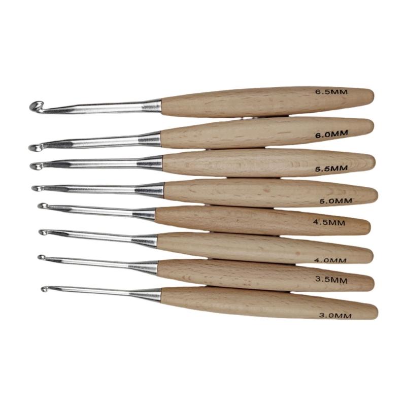 

8Pcs Ergonomic Wood Handle Crochet Hook Knitting Tool for Beginner Adult Knitting Sweater Scarves Bag Socks 3.0mm-6.5mm 1