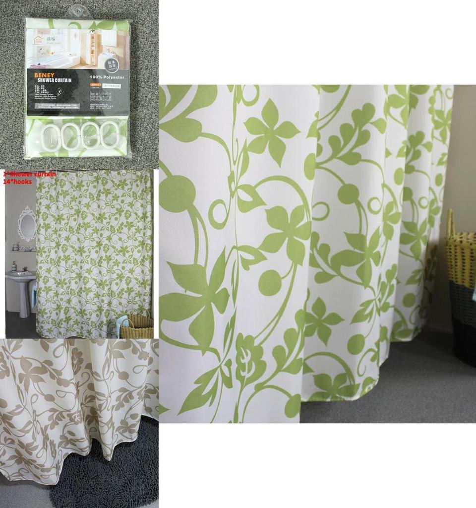 Modern Polyester Waterresistant Floral Botanical Shower Curtain For Home Bathroom Decor