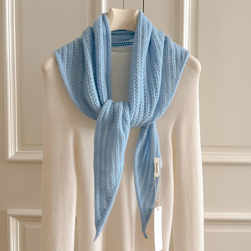 Fashion Wool Winter Style Knitted Triangle Scarf Shawl Versatile Striped Shawl Neck Scarf Women S Warm Versatile Scarf One Size