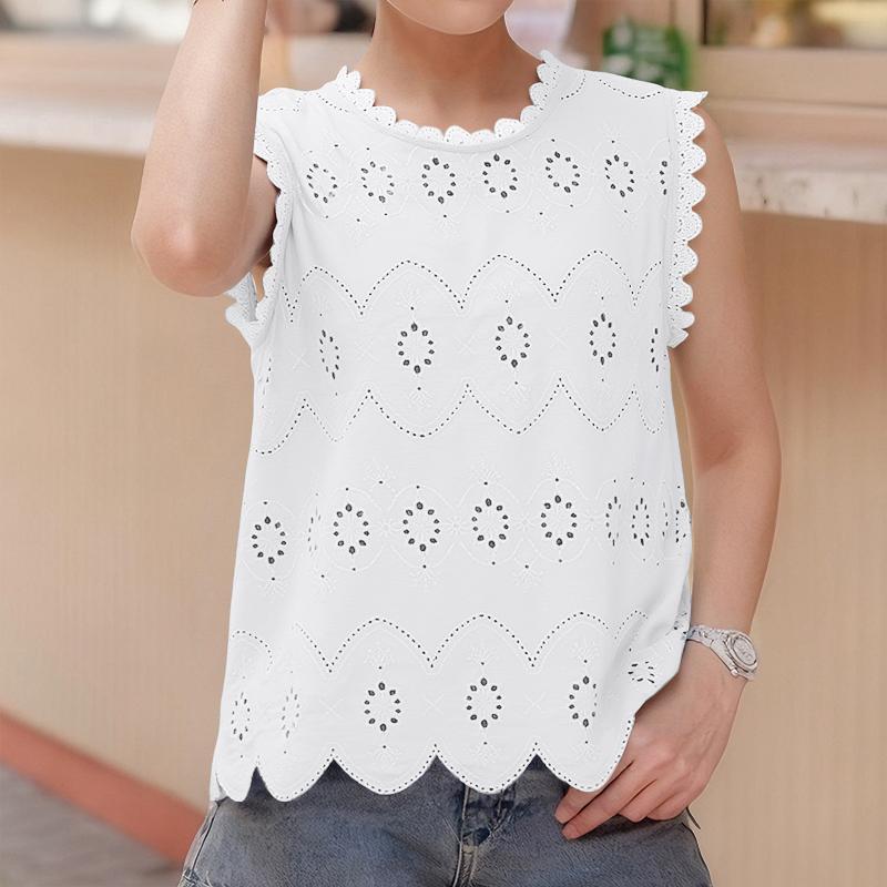 ZANZEA Women Casual Round Neck Summer Sleeveless Patchwork Crochet Tank Tops