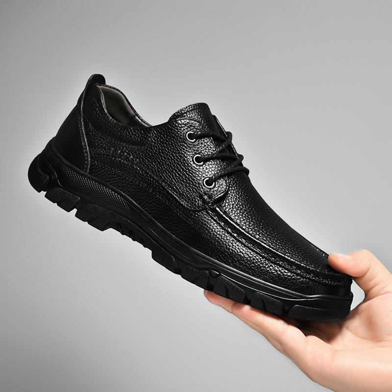 Spring New Men's Black Business Dress Leather Shoes Thick Soled Men's Shoes Outdoor Casual Loafers