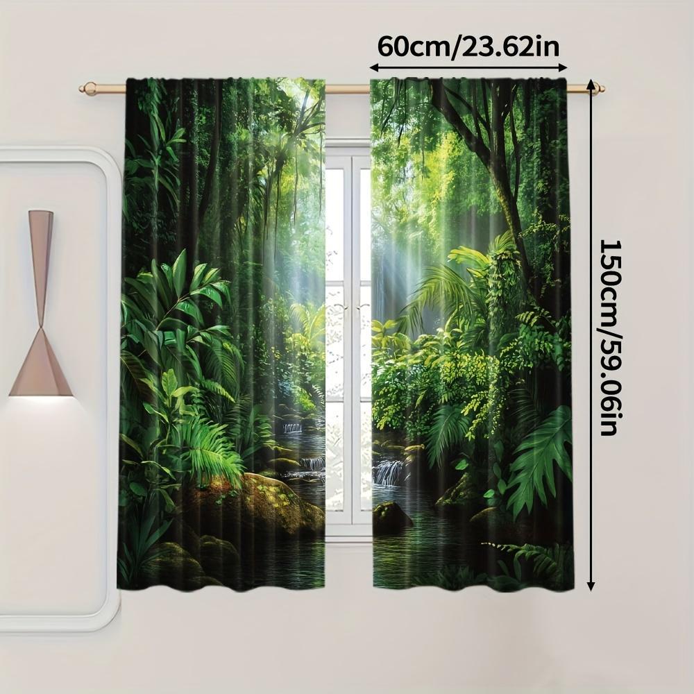 Tropical Blackout Curtains 2pcs Tropical Forest Blackout Curtains  Polyester Light-Filtering Drapes with Rod Pocket   The