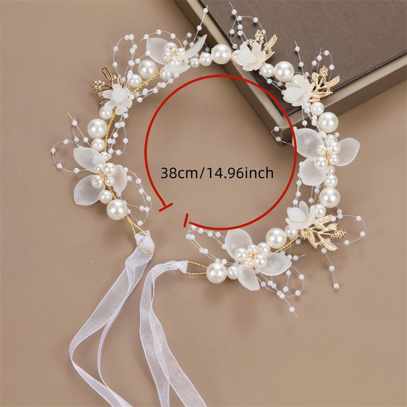 Pearl Flower Bridal Headband - Wedding Crown Headdress With Crystal Tiaras Fashion Hair Jewelry Wreath Bracelet Band