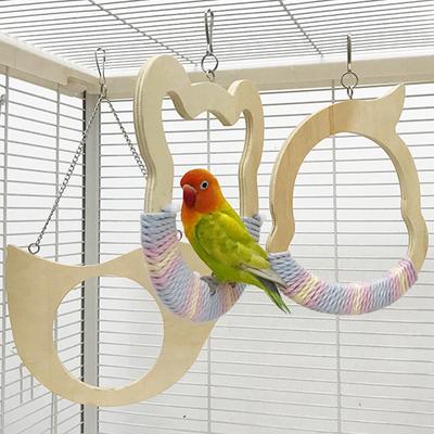 Balancier Suspendu Perruche Bois Massif Cage à Oiseaux Griffe à Aiguiser Jouet d'Entraînement Perroquet Bois Corde en Coton Jouet Balancier Fournitures pour Oiseaux
