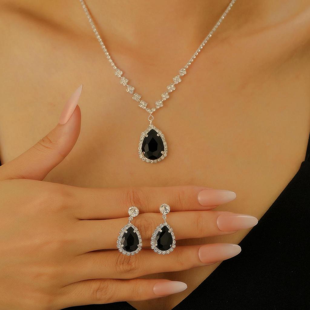 Luxury Teardrop Necklace & Earrings Set: Bridal & Evening Diamond Jewelry