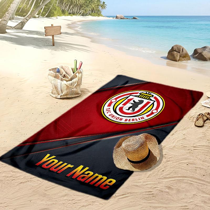 Union Berlin FC Personalized Printed Beach Towel Soccer Logo Support Custom Name Text Absorbent Towel For Sport Travel Special Gift