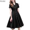 ZANZEA Women Casual Turn Down Collar Summer Short Sleeve Dress