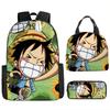 One Piece Luffy Rucksack 3-teiliges Set Schüler Schultasche Anime Rucksack Brotdose Klassisch Große Kapazität Wasserdicht