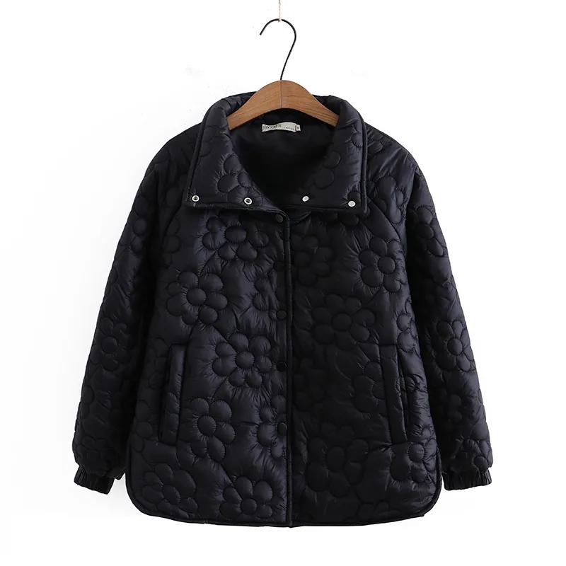 Women Autumn Winter Simple Light Warm Jacket Loose Long Sleeve Female Cotton Padded Coat Overcoat