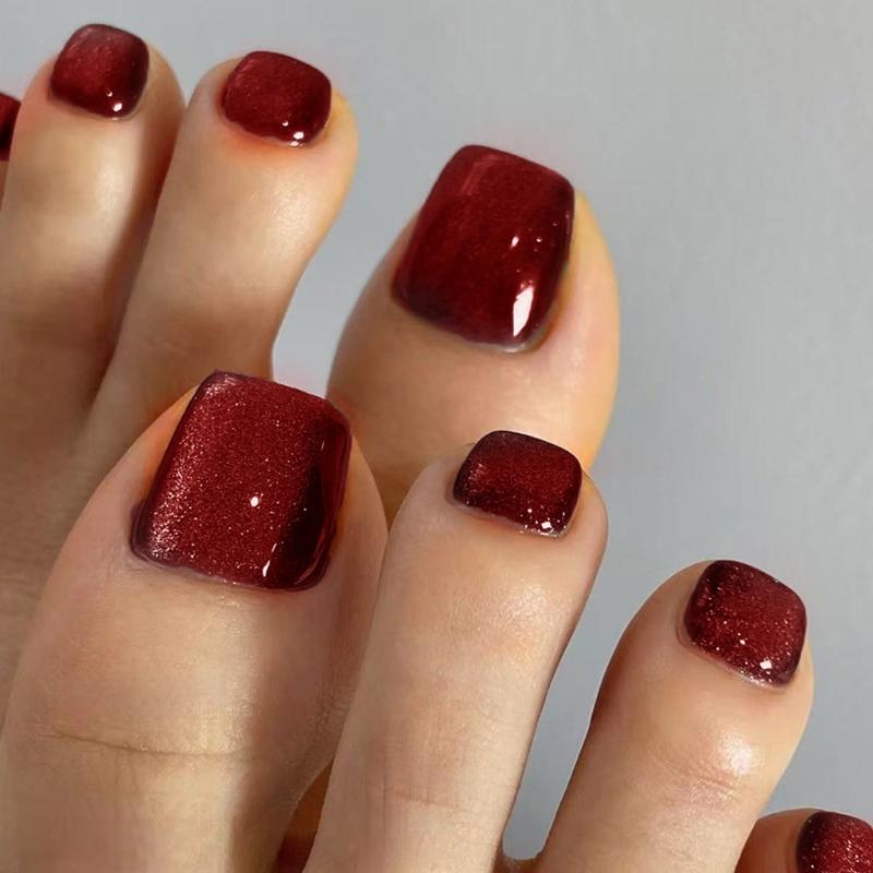 

Press on Toenails Glossy Fake Toenail Glues on Toenail Cats Eye Acrylic Fake Toe Nail Stick on False Toenail with Design 1